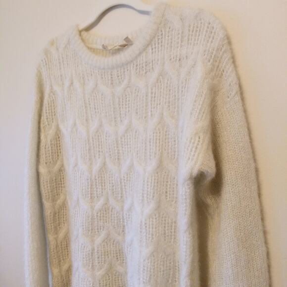Soft Surroundings Size L Fuzzy Knit Sweater Cream White Metallic Thread Classic - Picture 2 of 11